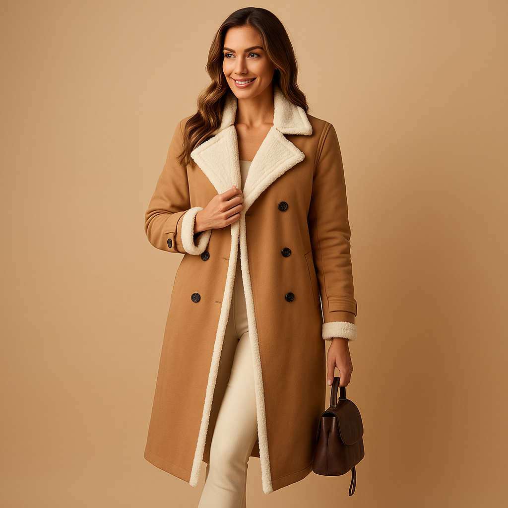 Long cashmere winter coat with lapel collar for women