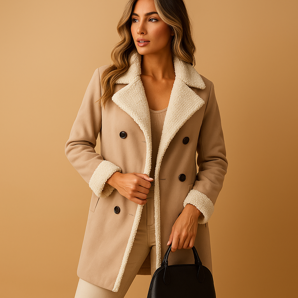 Long cashmere winter coat with lapel collar for women