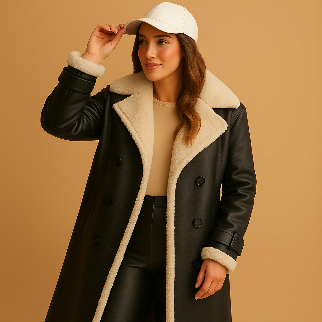 Long cashmere winter coat with lapel collar for women