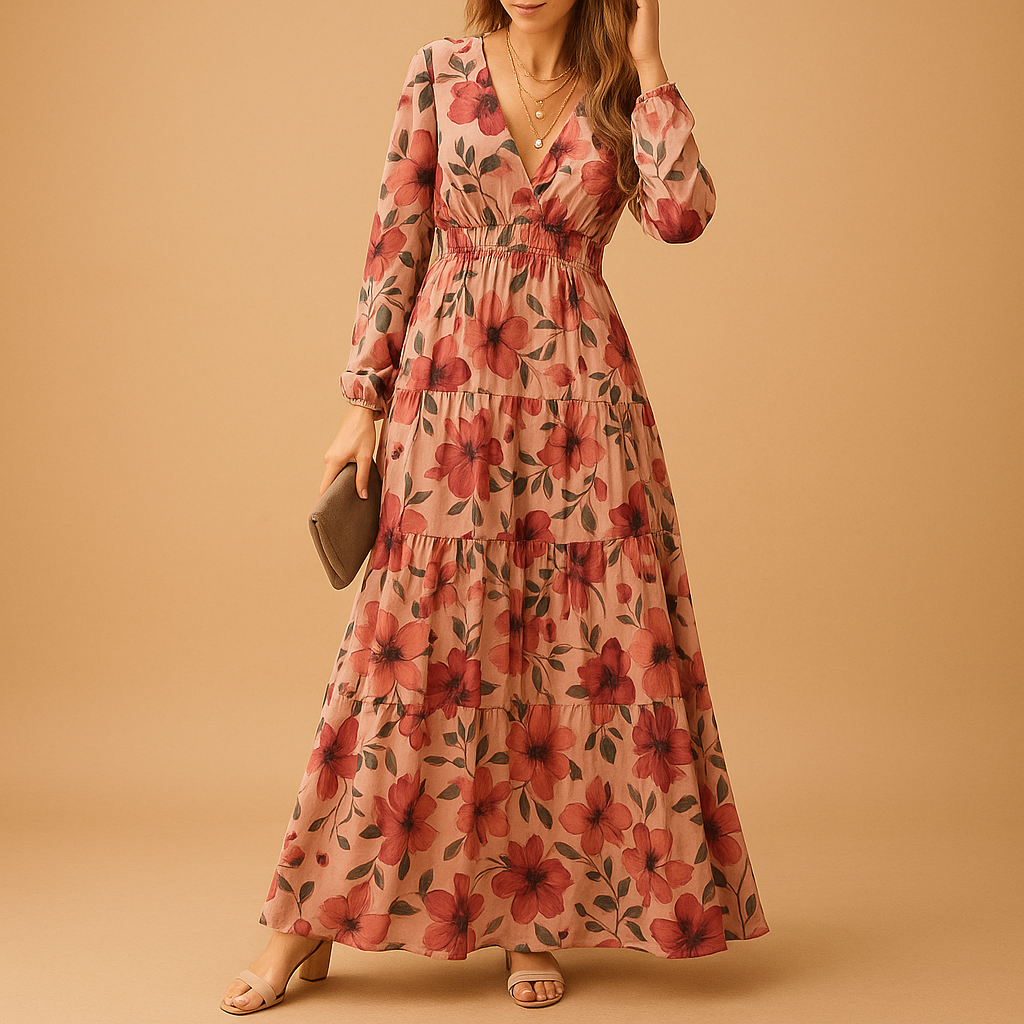 Long summer dress with floral print for women.