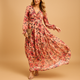Long summer dress with floral print for women.