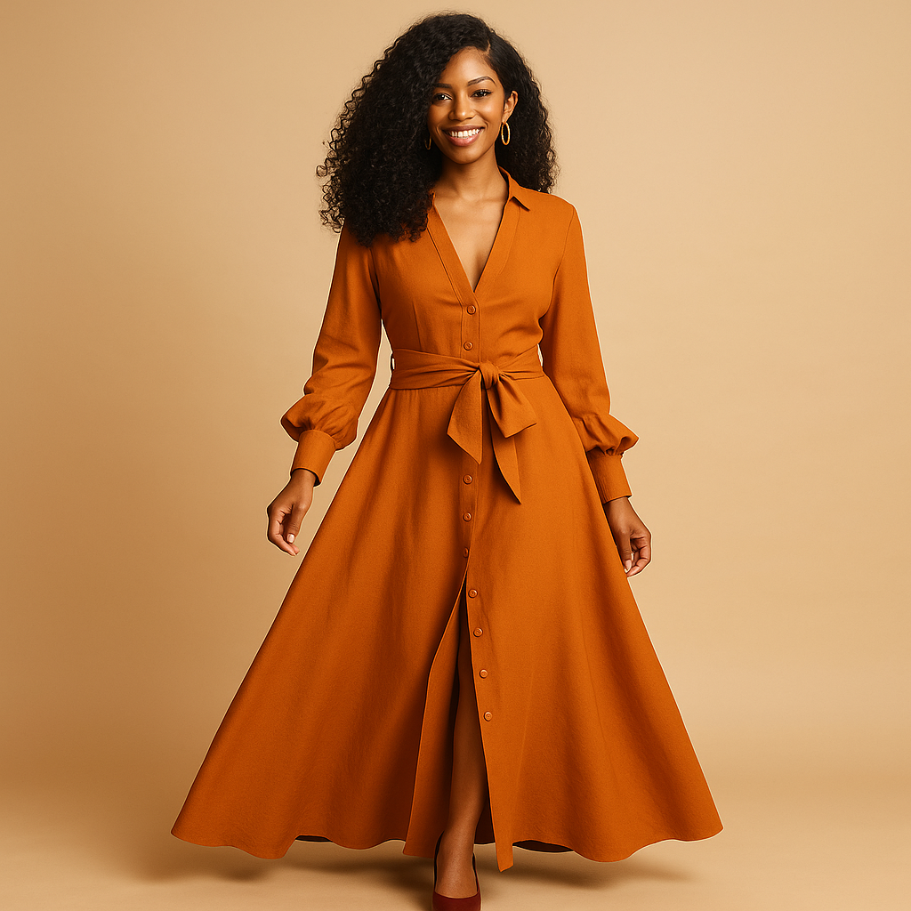 Long summer dress with an elegant fit for women.