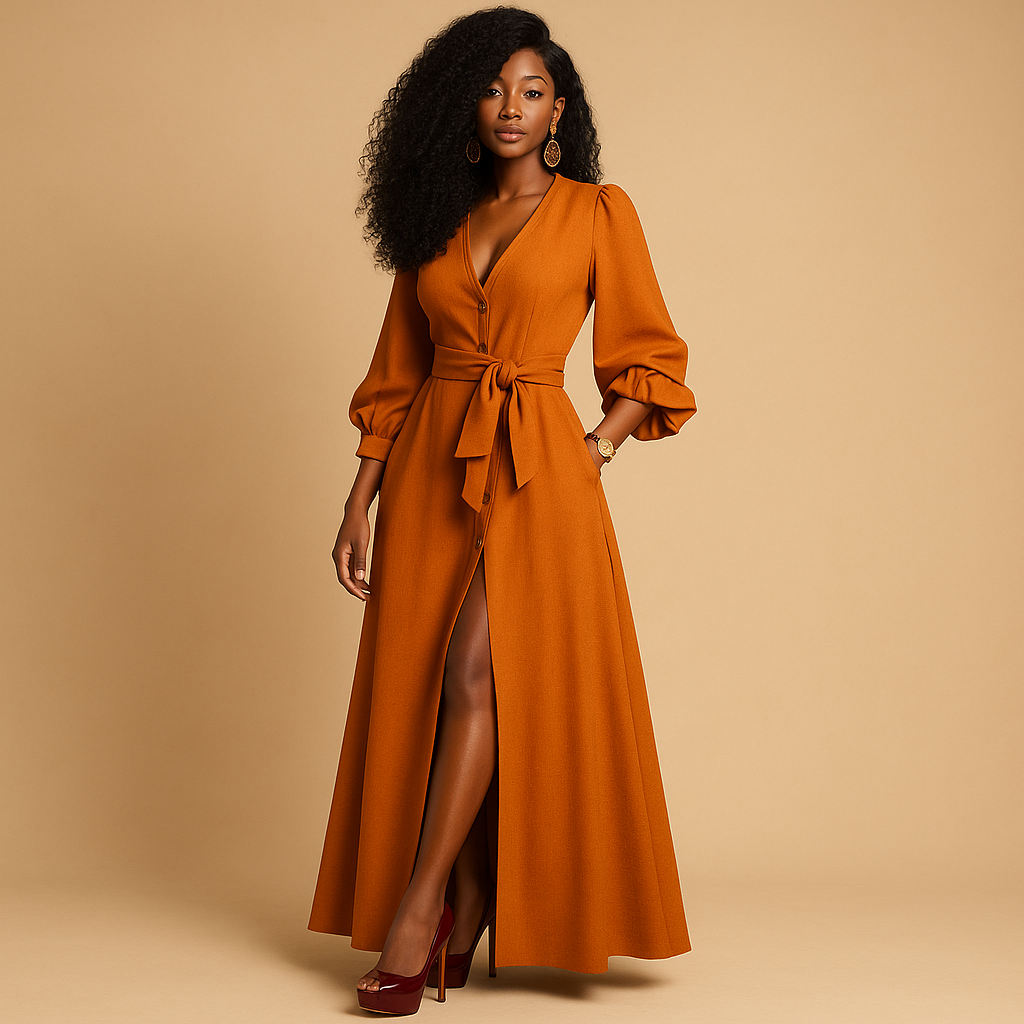Long summer dress with an elegant fit for women.