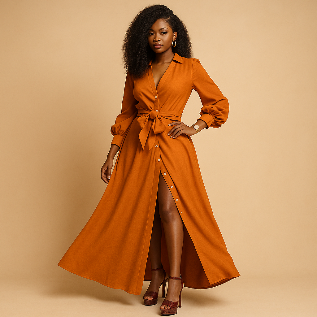 Long summer dress with an elegant fit for women.