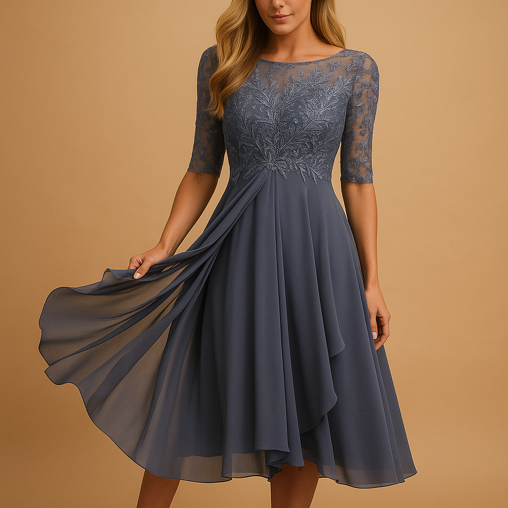 Long summer dress with short sleeves for women.