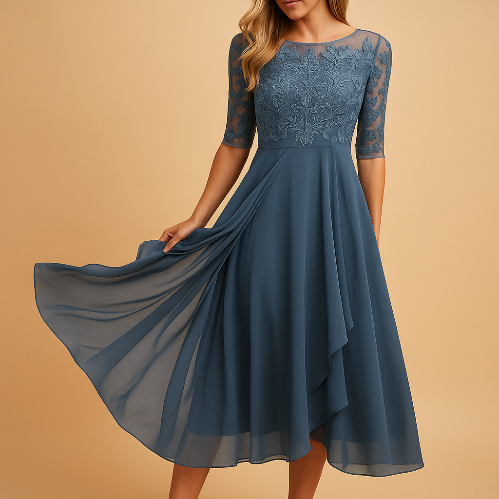 Long summer dress with short sleeves for women.