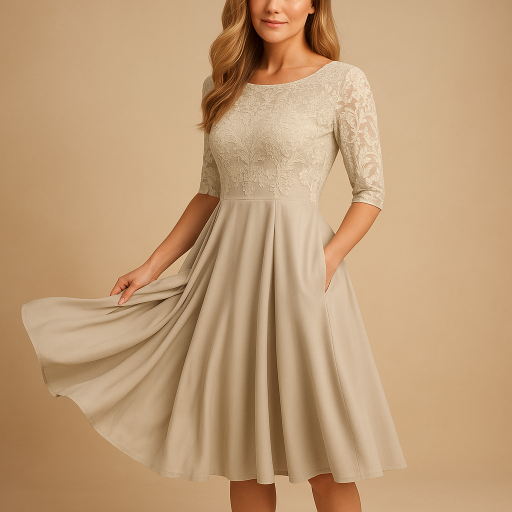 Long summer dress with short sleeves for women.