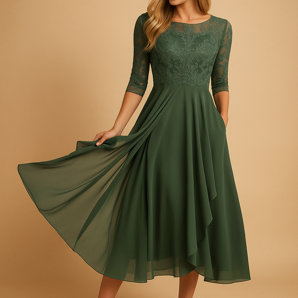 Long summer dress with short sleeves for women.
