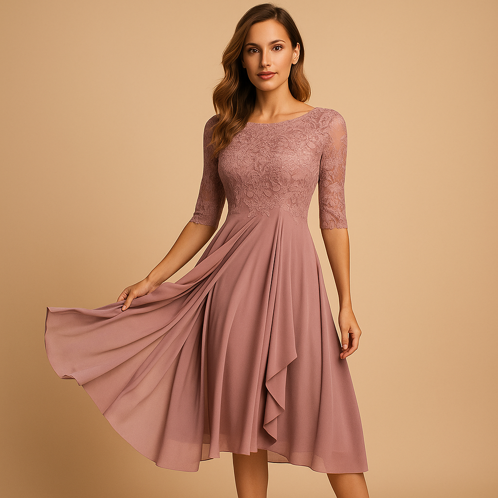 Long summer dress with short sleeves for women.