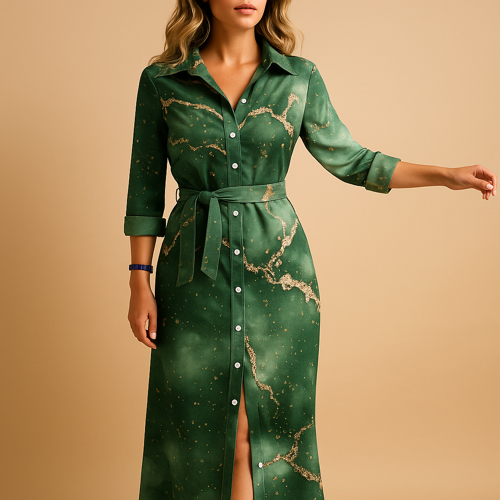 Long summer dress with loose fit and short sleeves for women.