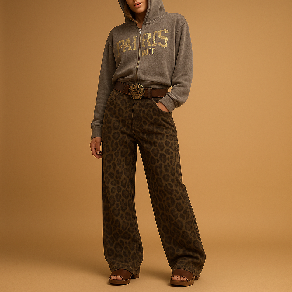 Leopard print slim fit jeans for women