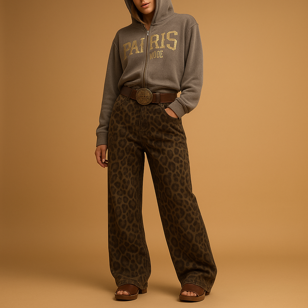 Leopard print slim fit jeans for women