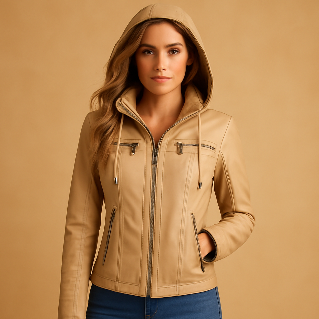 Leather biker jacket with a feminine fit for women
