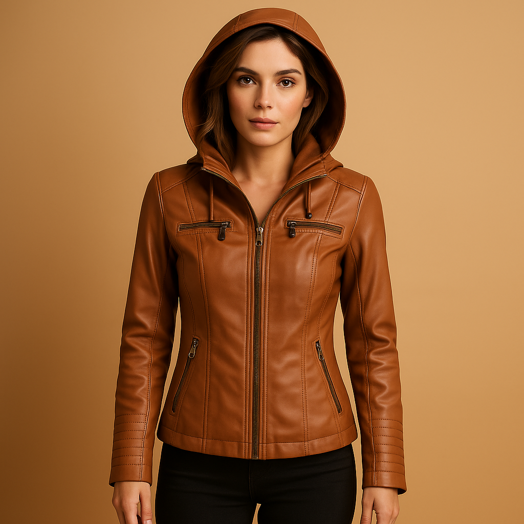 Leather biker jacket with a feminine fit for women