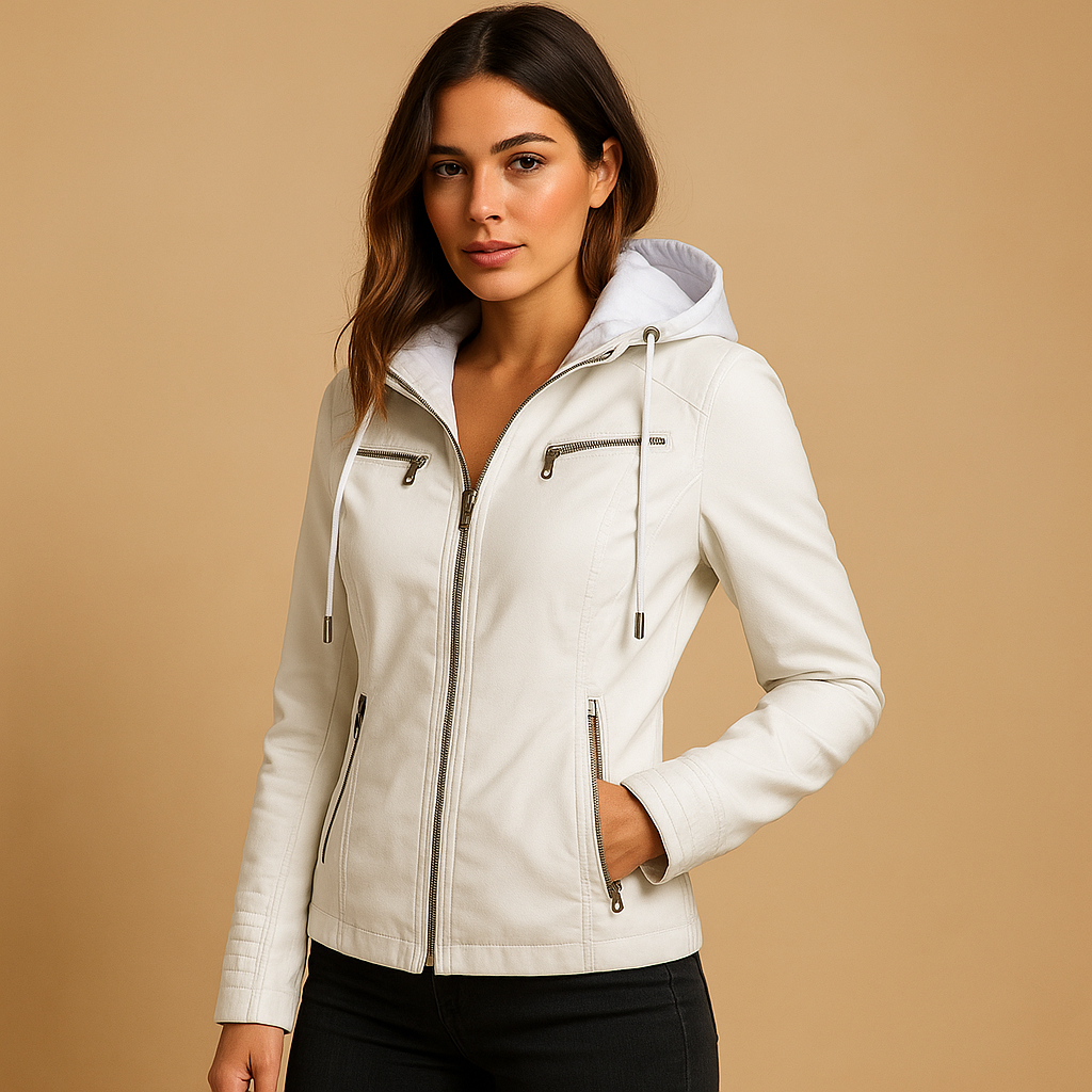 Leather biker jacket with a feminine fit for women