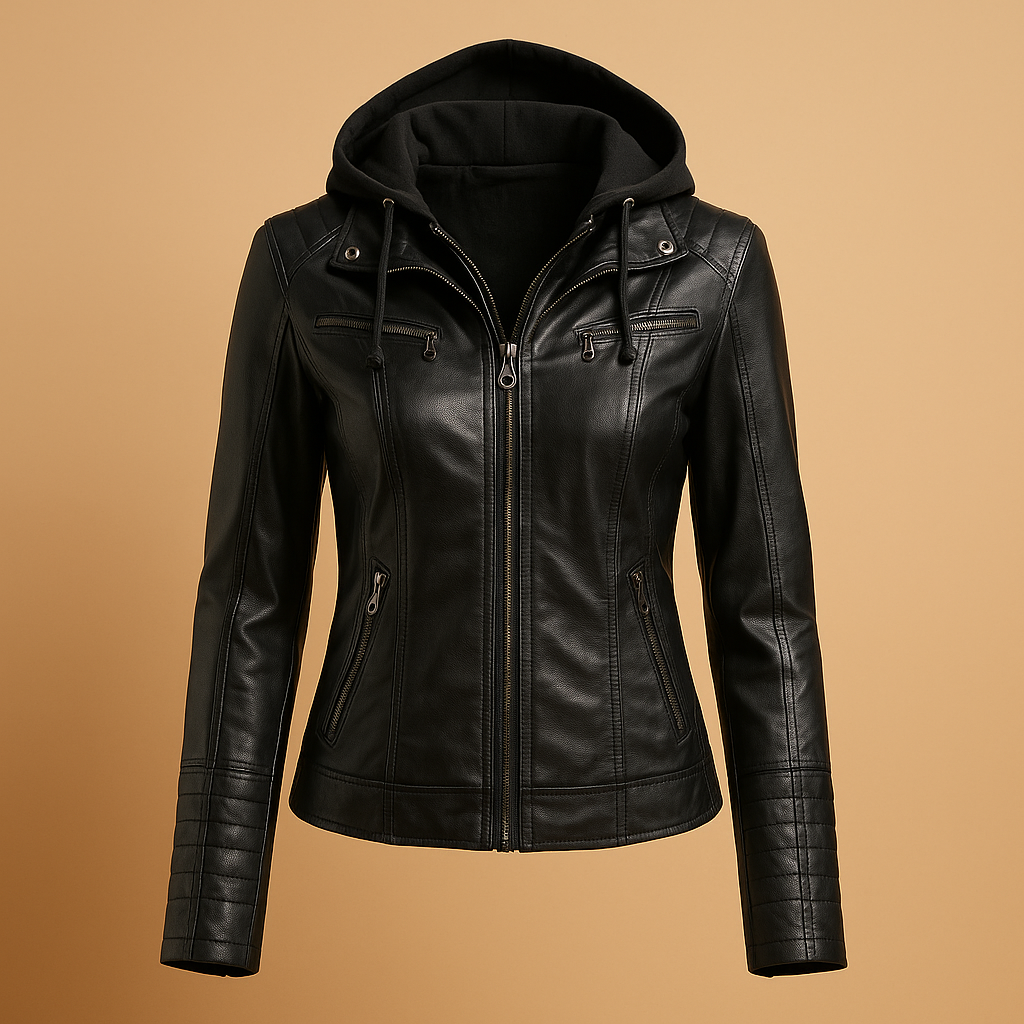 Leather biker jacket with a feminine fit for women