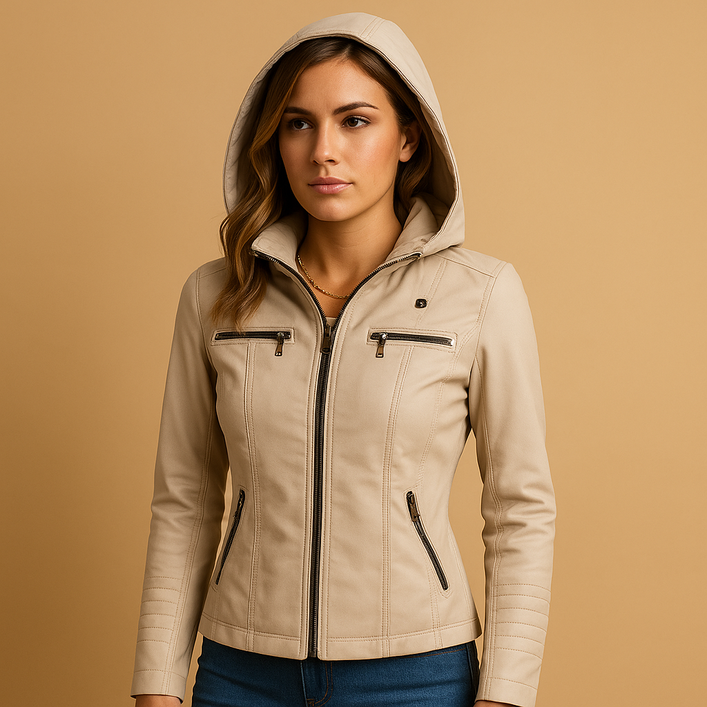 Leather biker jacket with a feminine fit for women
