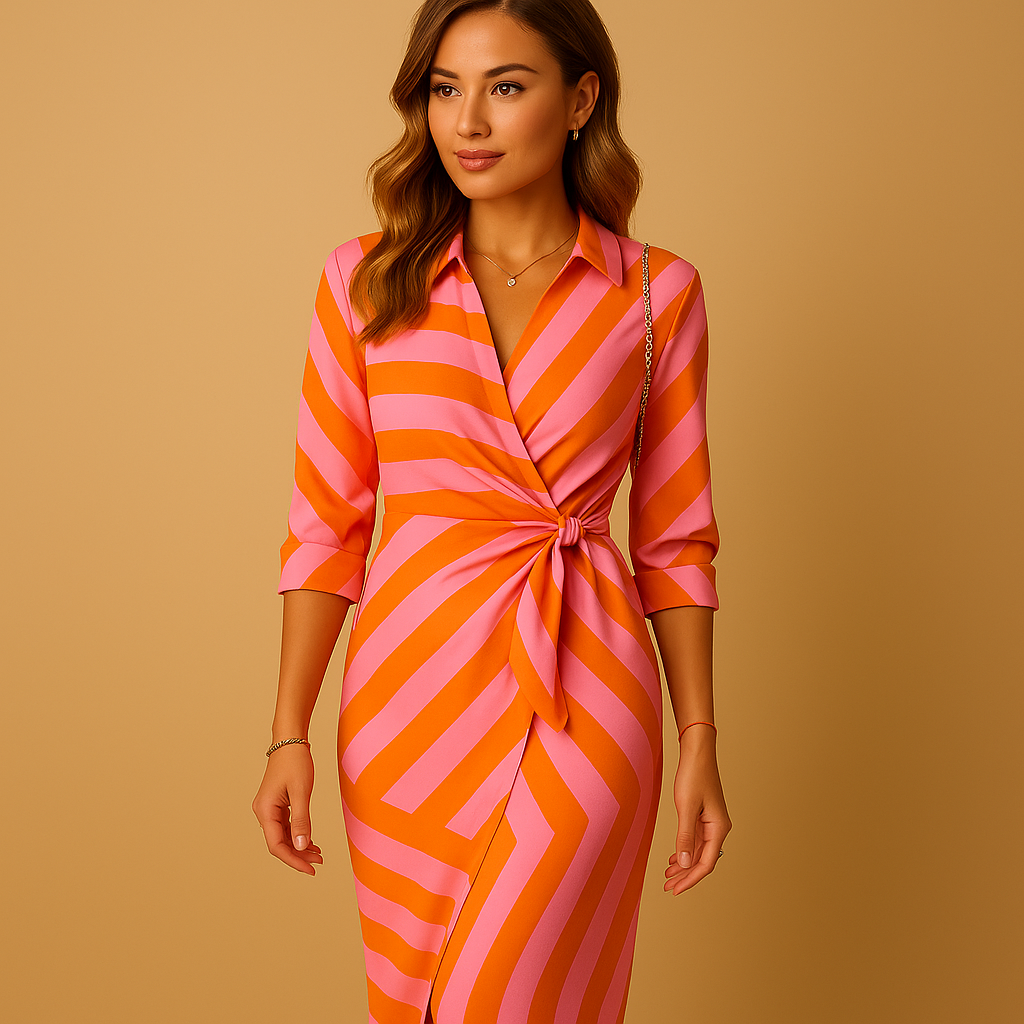 Lightweight wrap dress with collar for women.