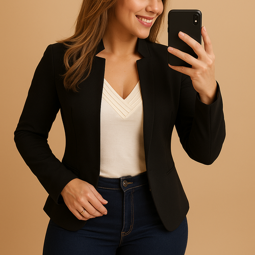 Lightweight blazer with lapel collar for women.