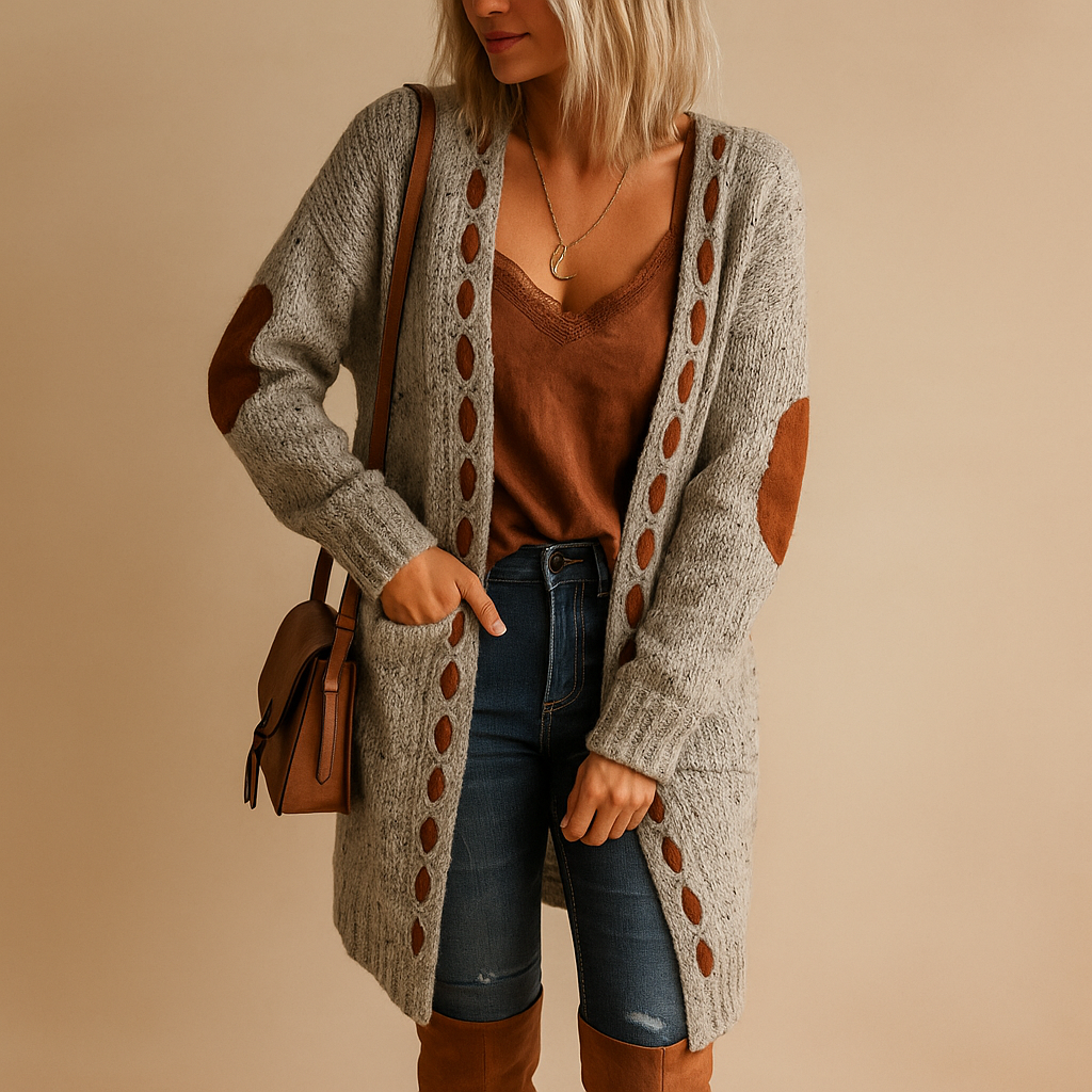 Lightweight knitted cardigan with hood for women.