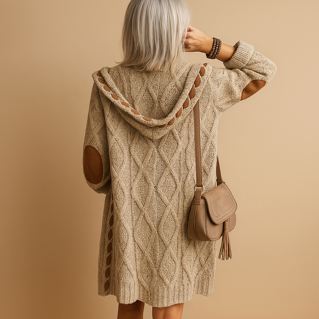 Lightweight knitted cardigan with hood for women.