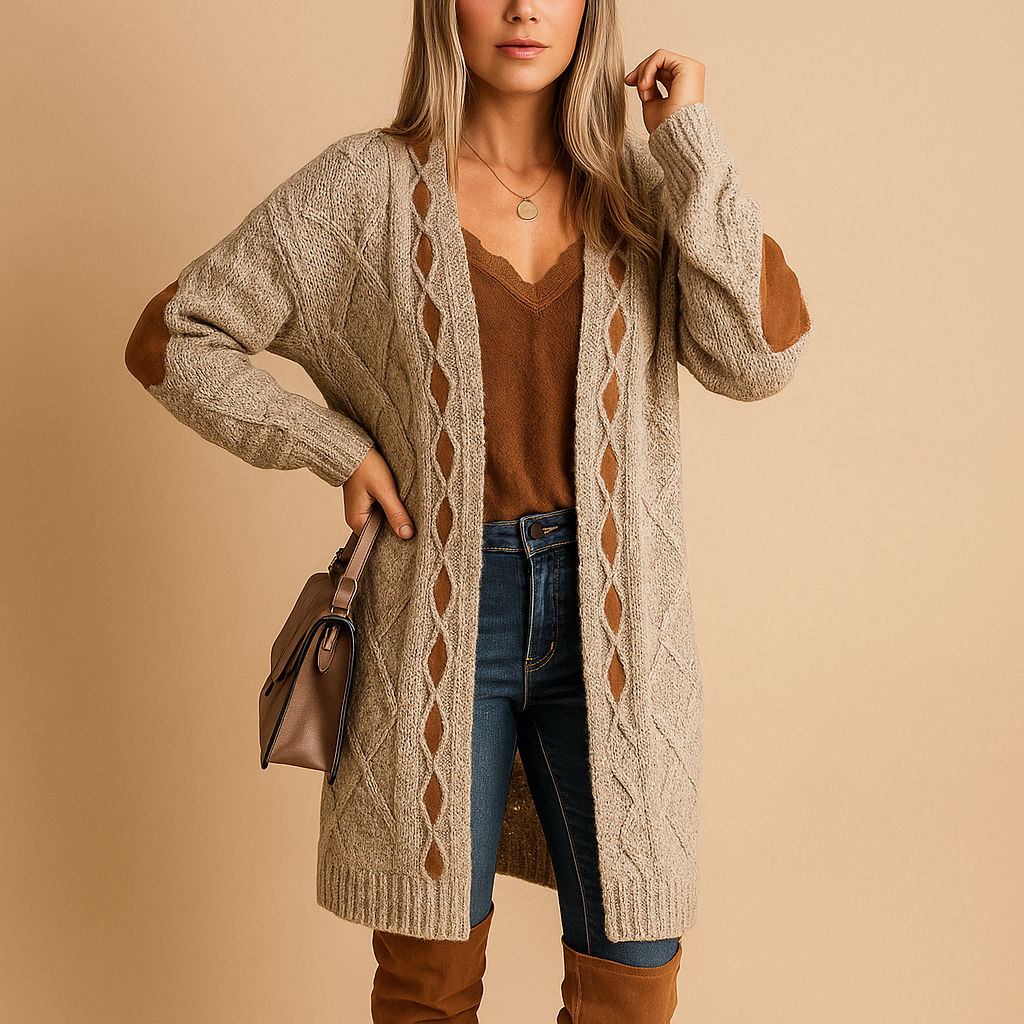 Lightweight knitted cardigan with hood for women.