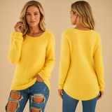 Lightweight knitted women's sweater with a round neck.