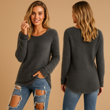 Lightweight knitted women's sweater with a round neck.