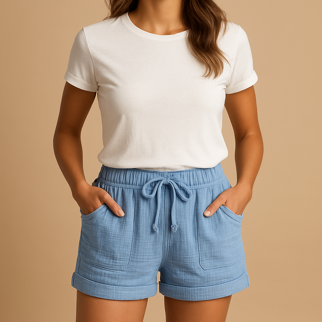 Lightweight summer shorts with elastic waistband for women