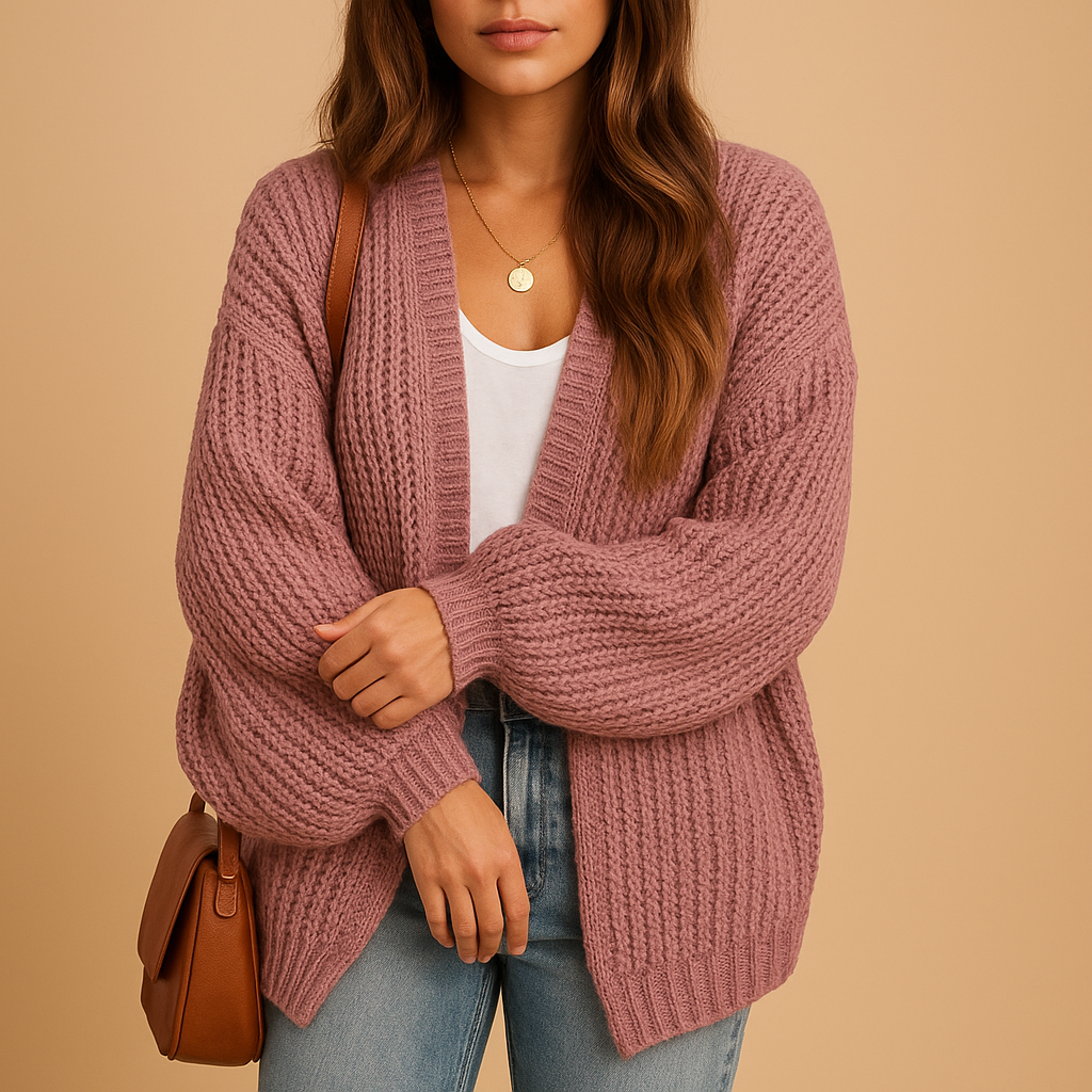 Loose-fitting knitted open women's cardigan with a casual fit.