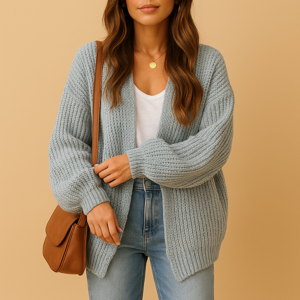 Loose-fitting knitted open women's cardigan with a casual fit.