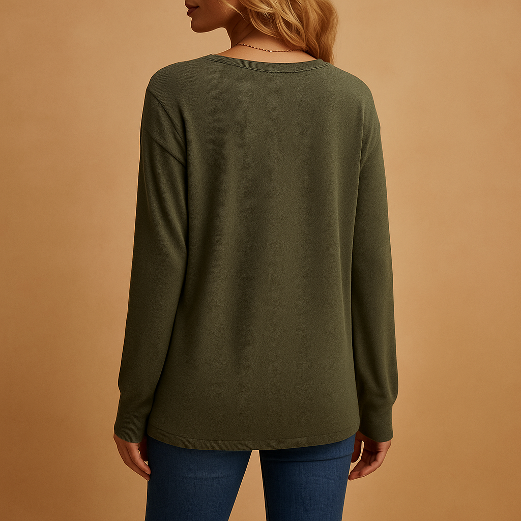 Loose-fitting blouse with V-neck and button details for women