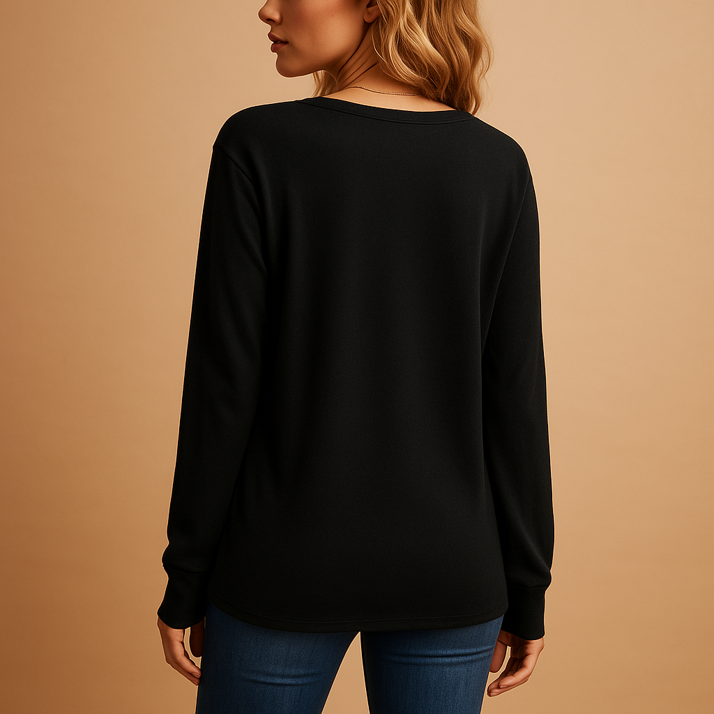 Loose-fitting blouse with V-neck and button details for women