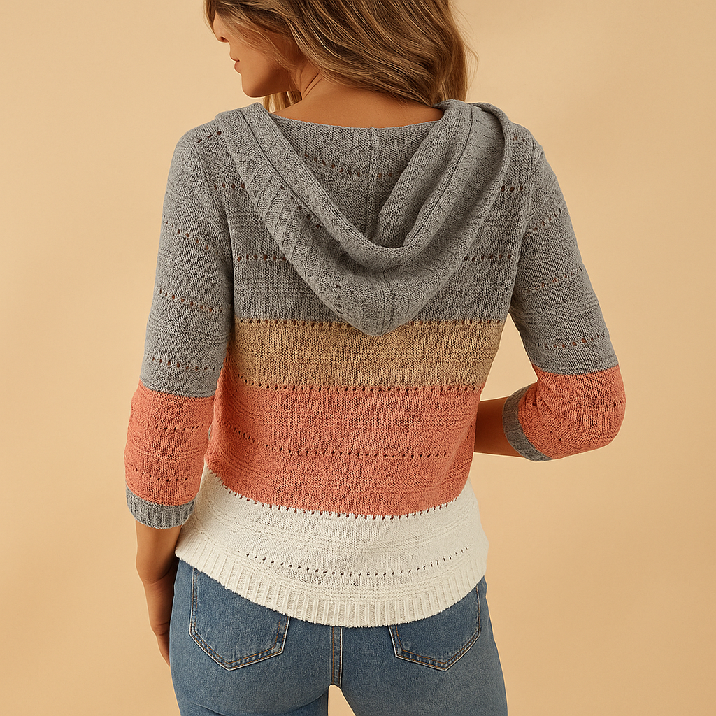 Loose-fitting V-neck women's sweater made from breathable knit fabric.
