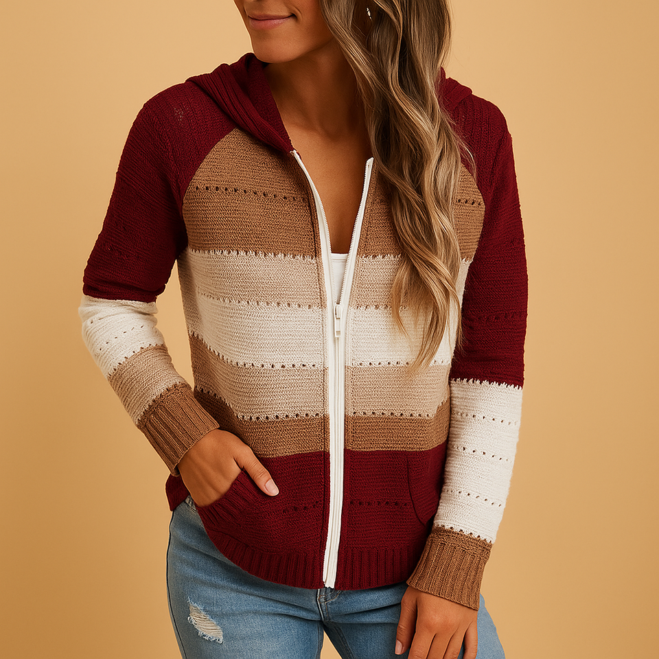Loose-fitting V-neck women's sweater made from breathable knit fabric.