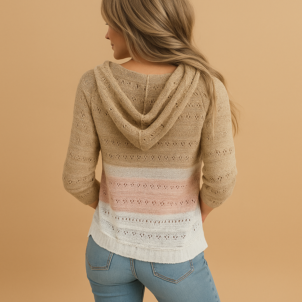 Loose-fitting V-neck women's sweater made from breathable knit fabric.