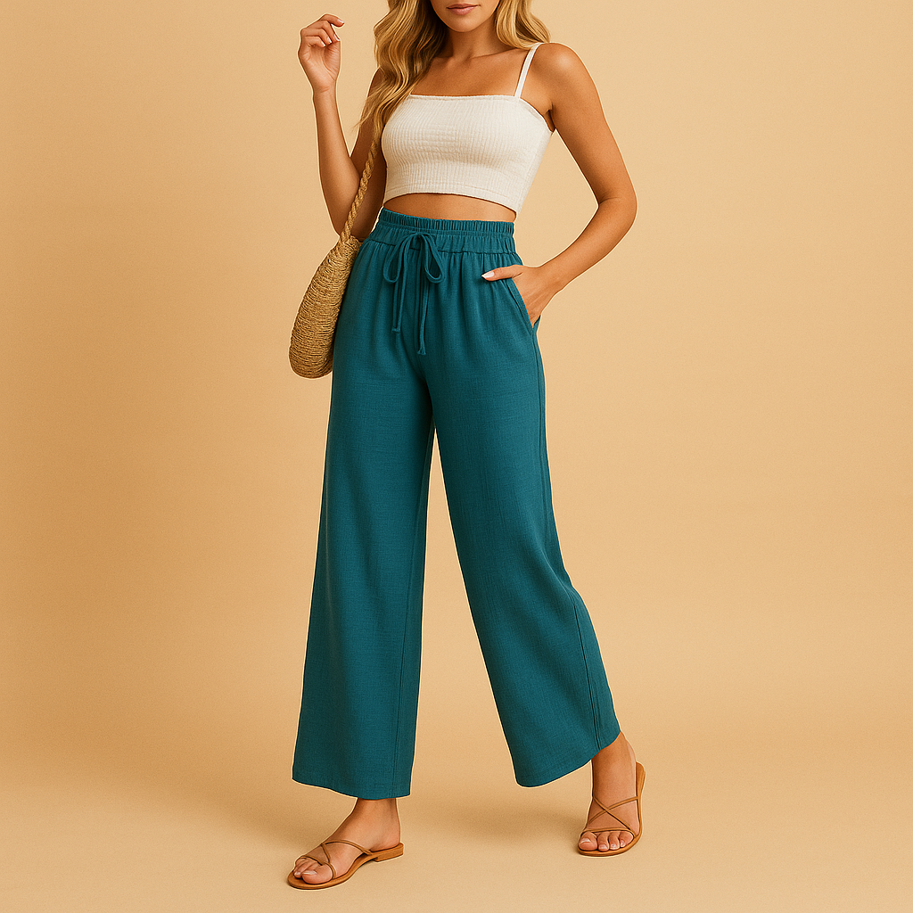 High-waisted lounge pants with straight legs for women