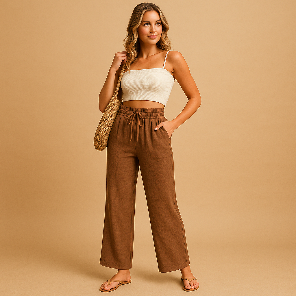 High-waisted lounge pants with straight legs for women