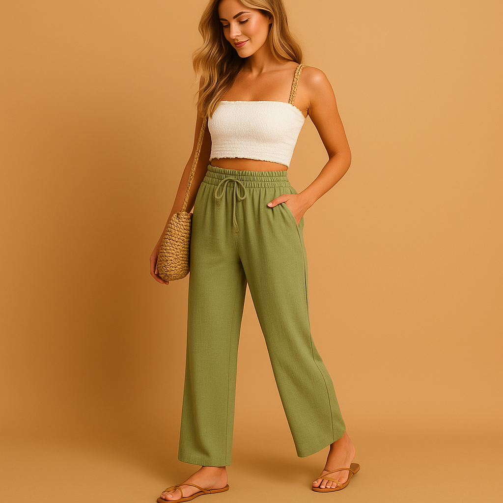 High-waisted lounge pants with straight legs for women