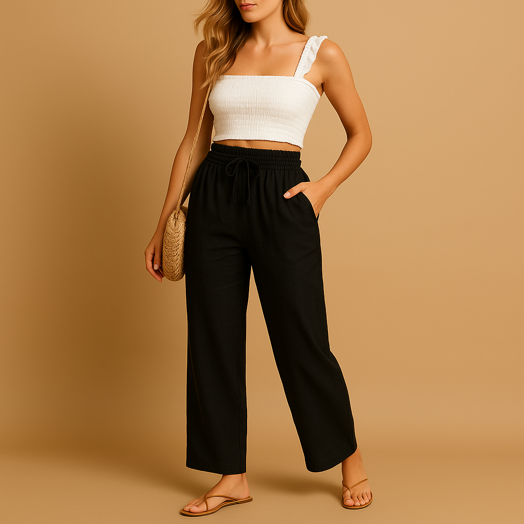 High-waisted lounge pants with straight legs for women