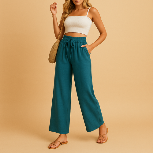High-waisted lounge pants with straight legs for women