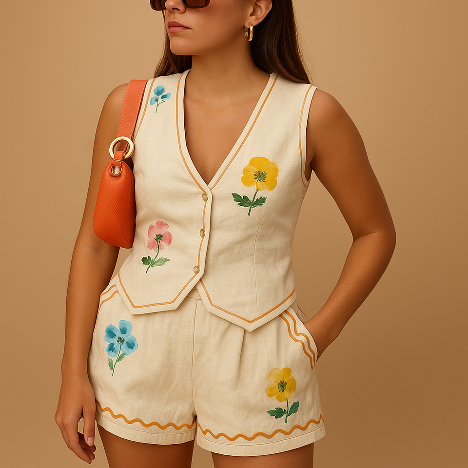 Loungewear set with collar and shorts for women.