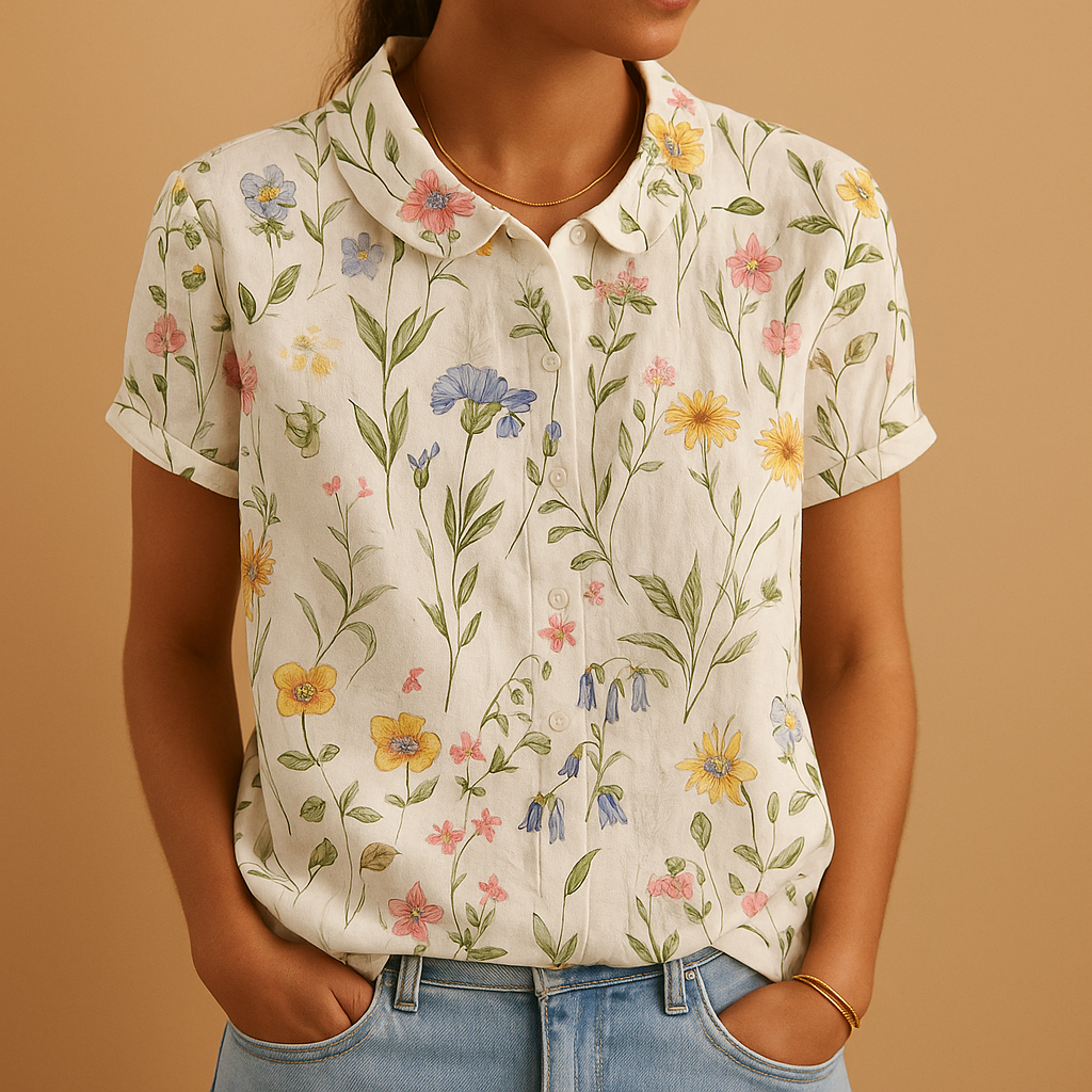 Lightweight blouse with floral print and loose fit for women
