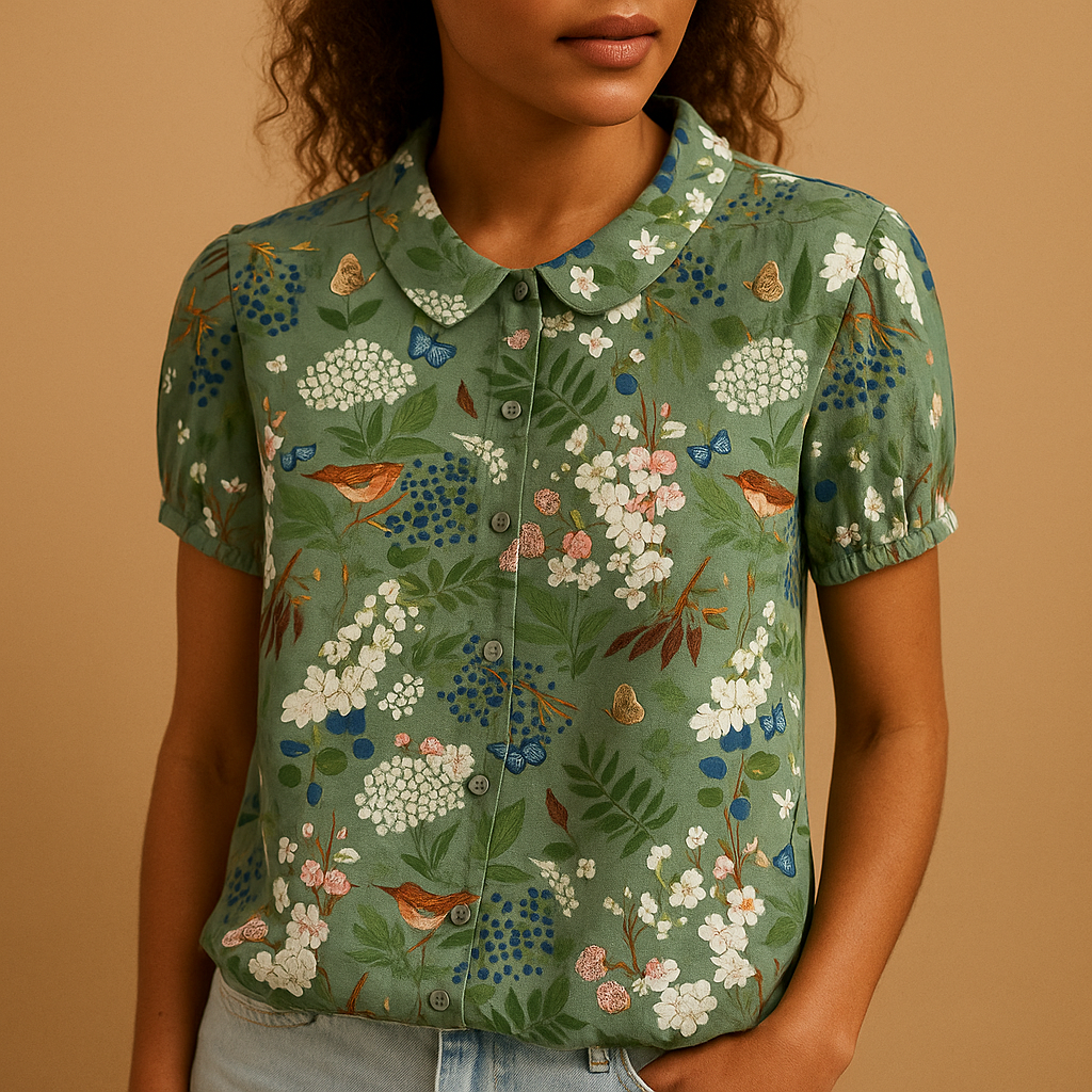 Lightweight blouse with floral print and loose fit for women
