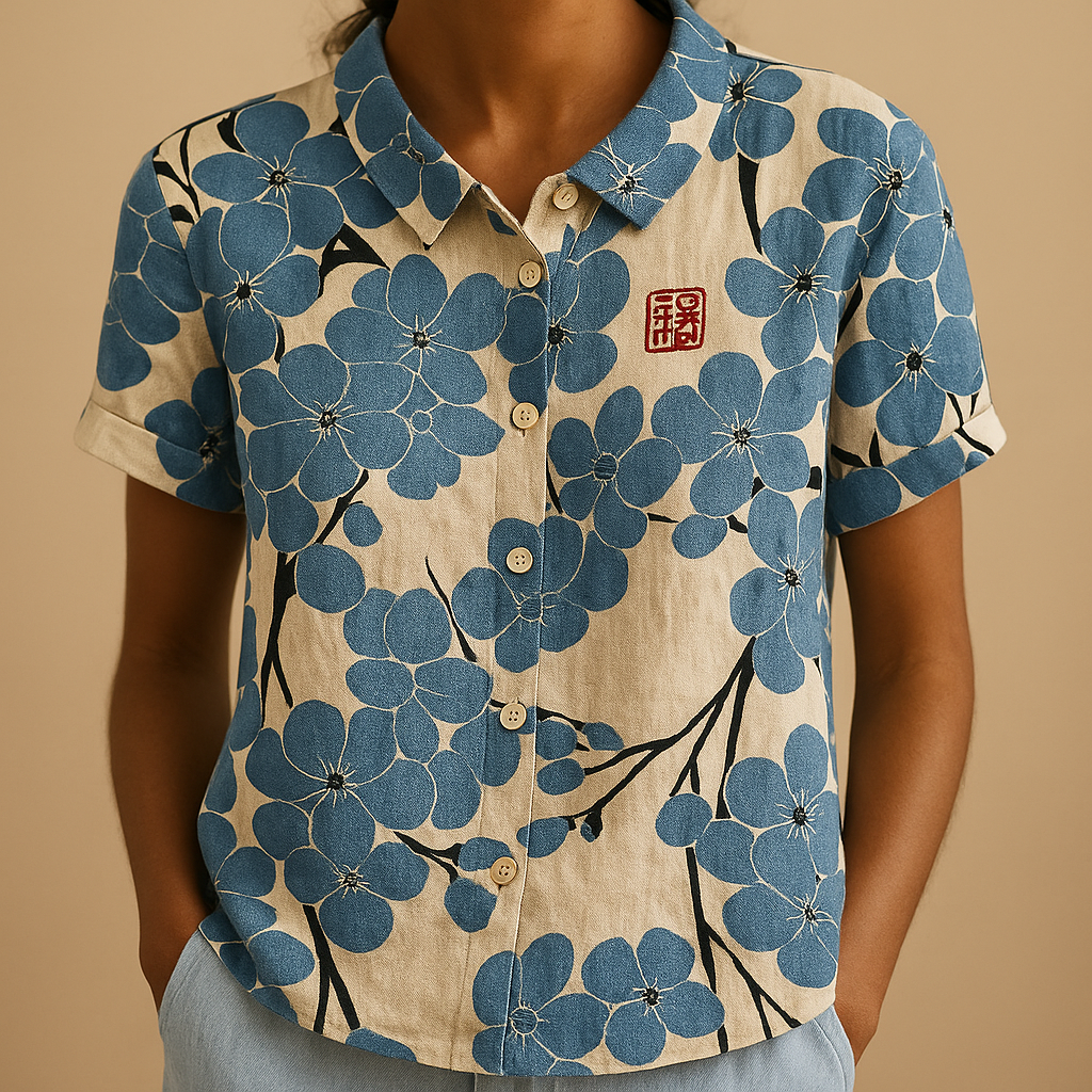 Lightweight blouse with floral print and loose fit for women