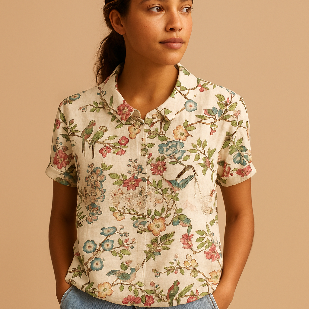 Lightweight blouse with floral print and loose fit for women