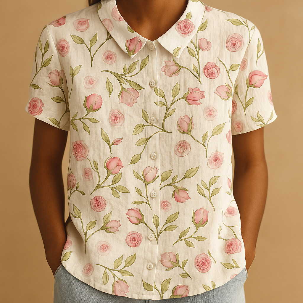 Lightweight blouse with floral print and loose fit for women