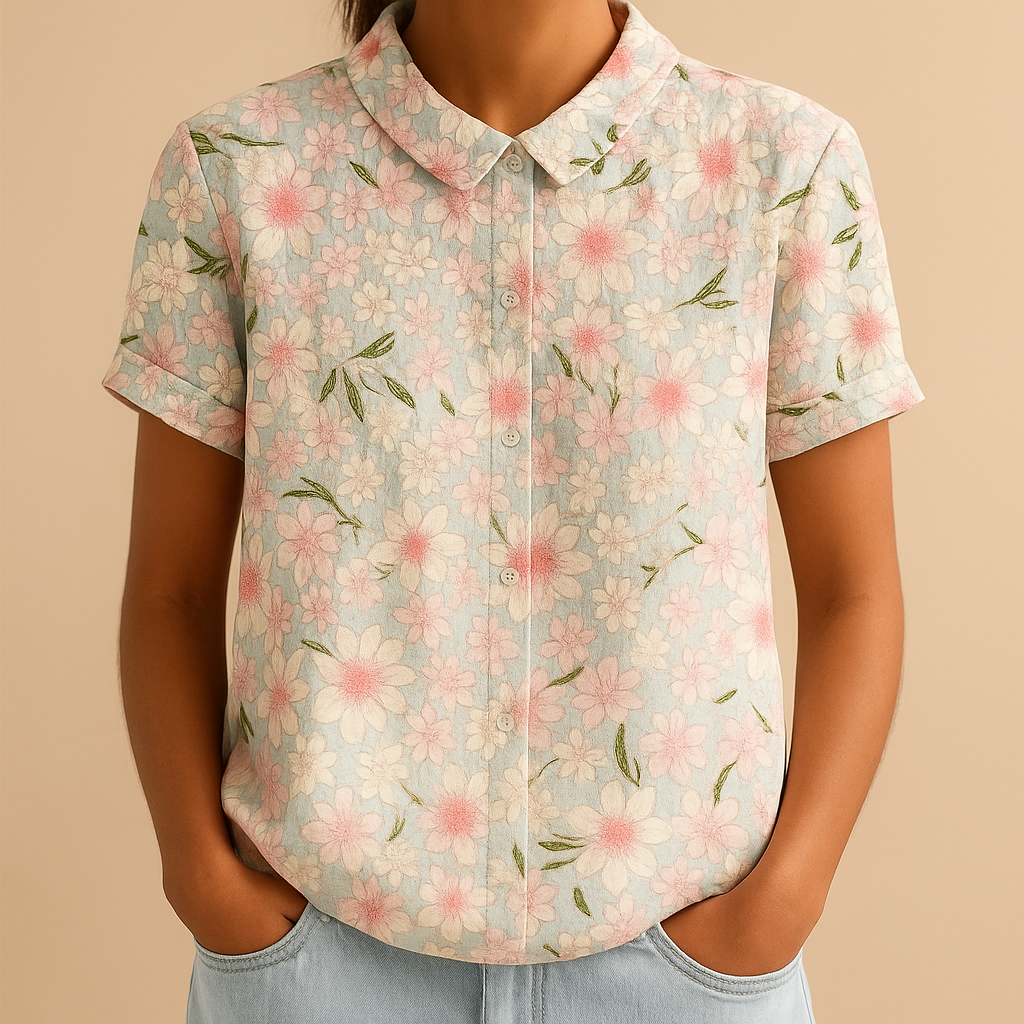 Lightweight blouse with floral print and loose fit for women