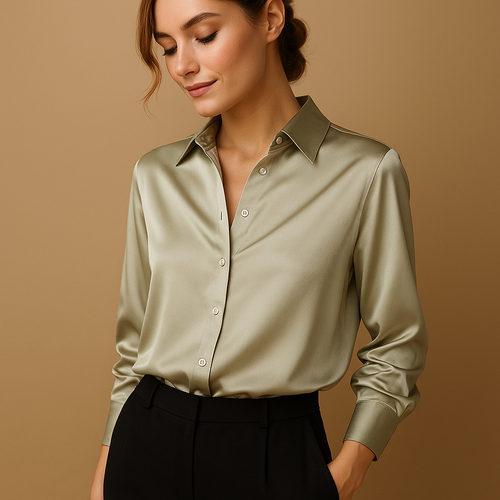 Lightweight blouse with V-neck and button closure for women