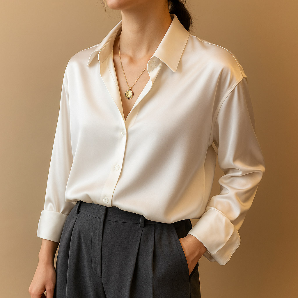 Lightweight blouse with V-neck and button closure for women
